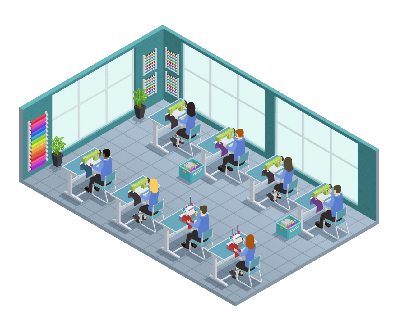 3D Garment Factory Isometric Composition With Workshop Tailoring Factory Vector Illustrati