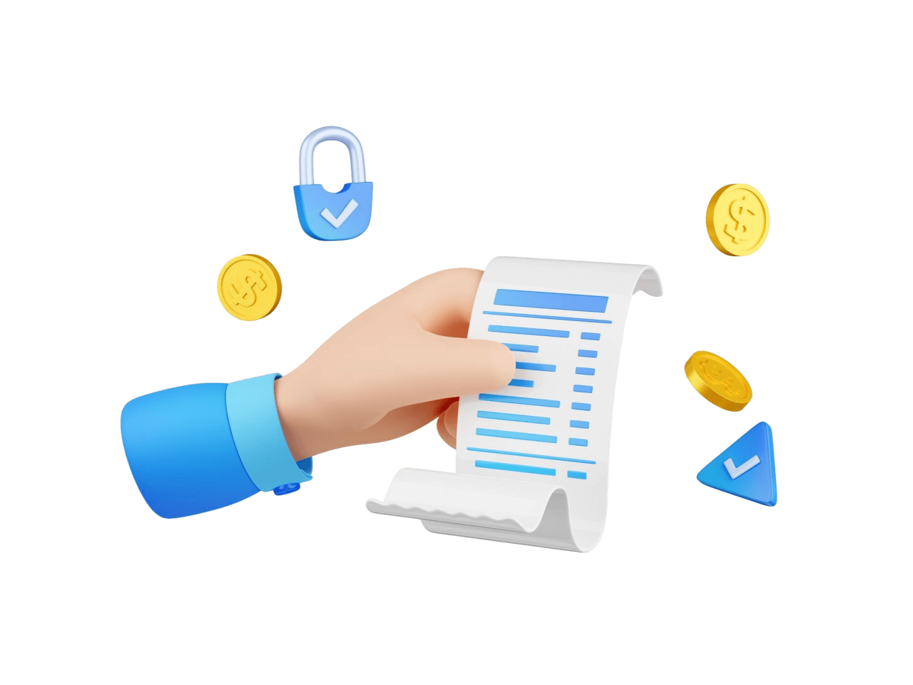 3D Hand With Safe Payment Confirmation Bill
