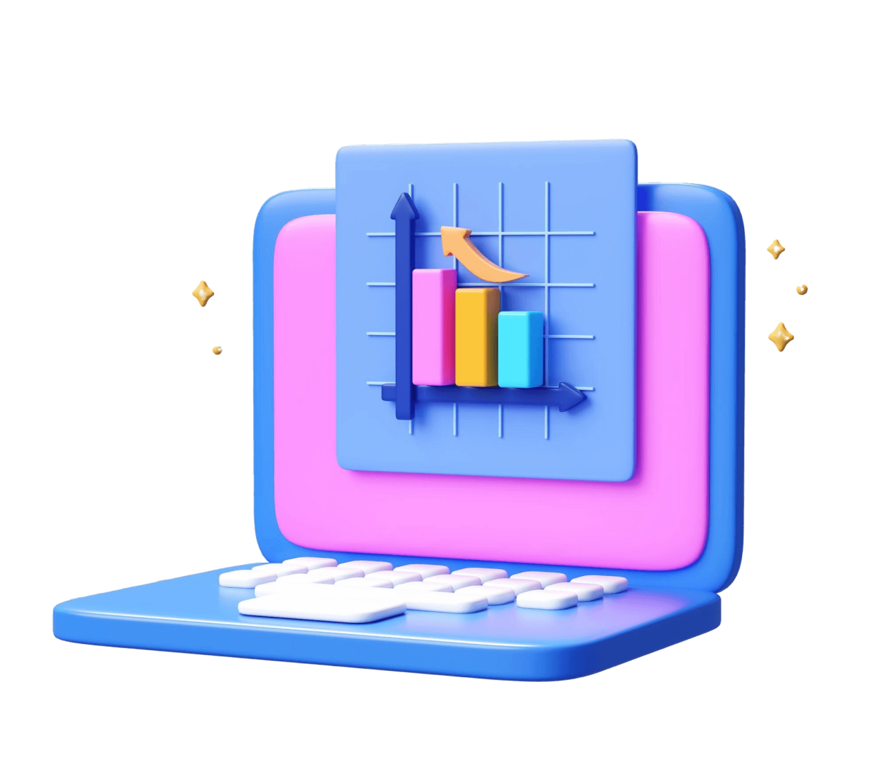3D Laptop With Bar Chart Arrow Icon