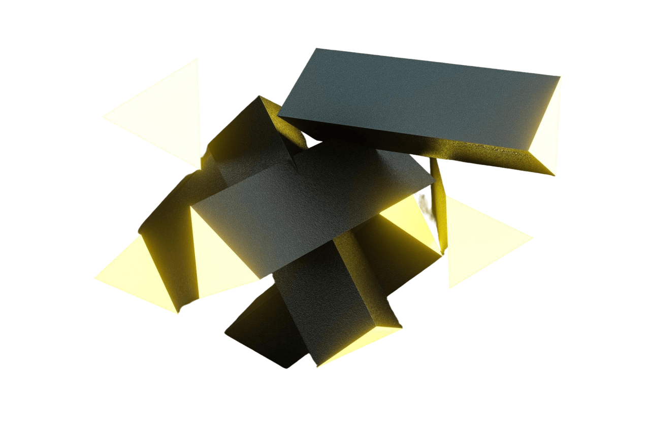 3D Rendering Yellow Glowing Triangle Pillar With Dark Background