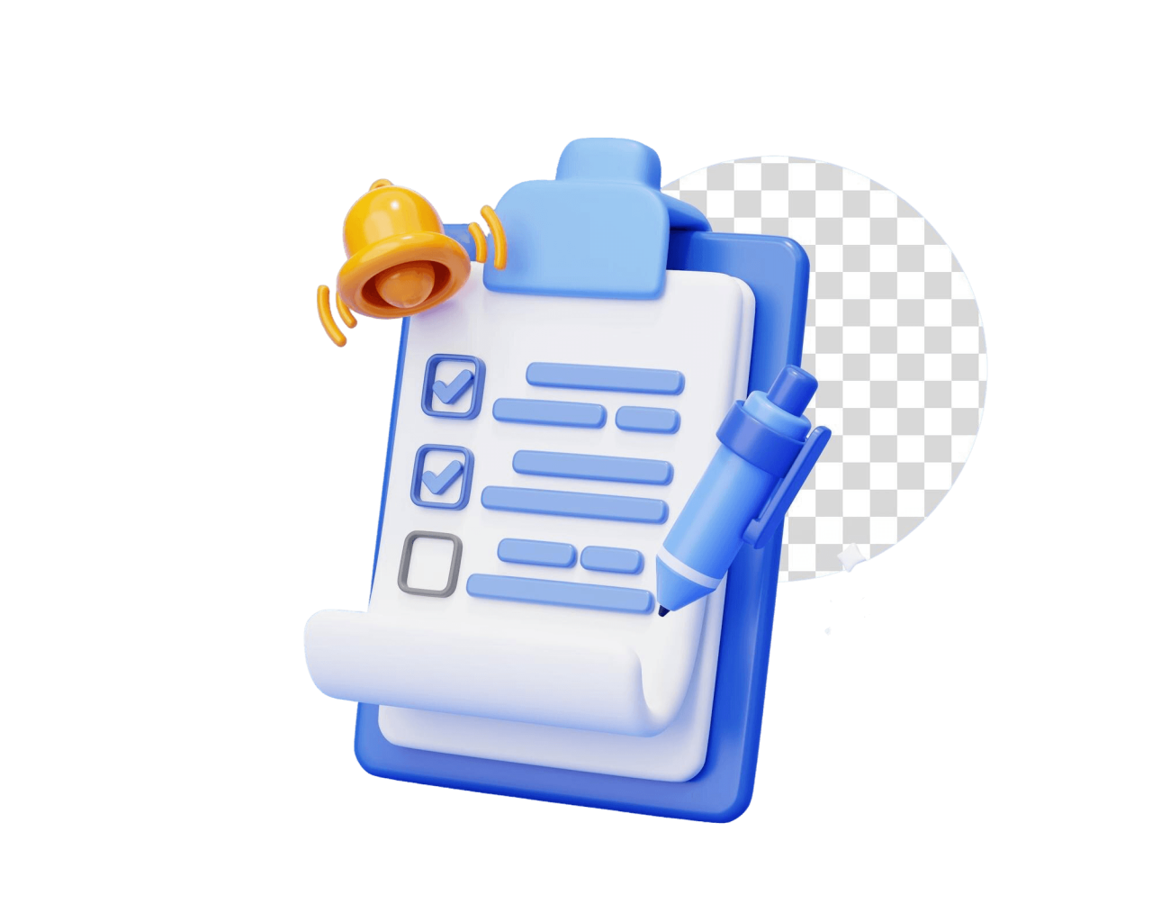 Clipboard With Pen Bell Notification Checklist Form Report Checkbox Business 3D Background Illustration