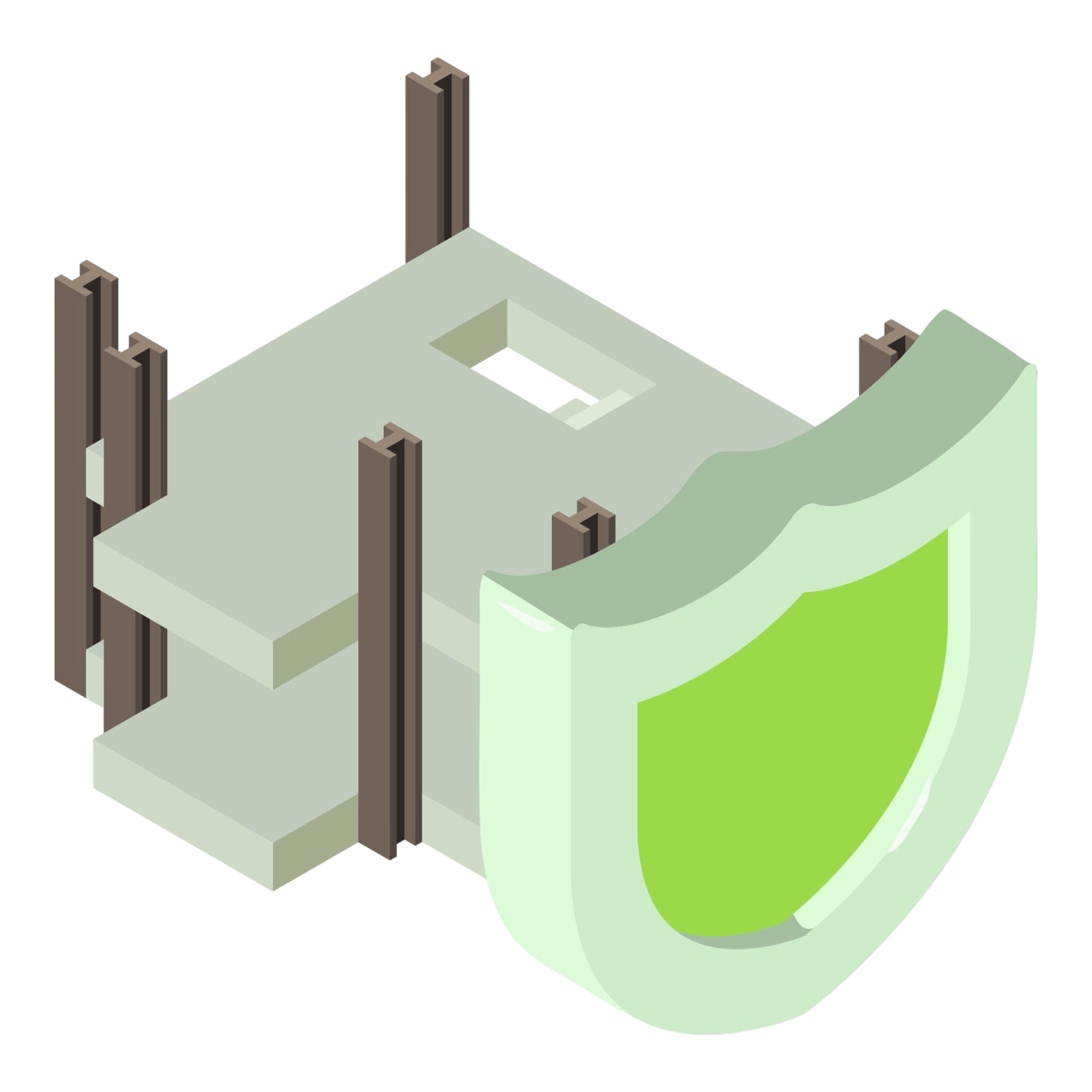 Eco Construction Icon Isometric Vector Shield Icon Building Frame Background Eco Technology