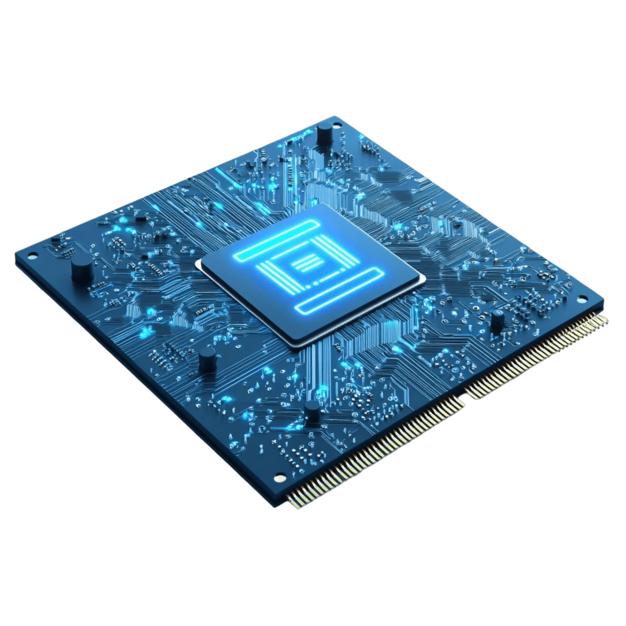 Futuristic Blue Circuit Board Glowing Processor Modern Technology