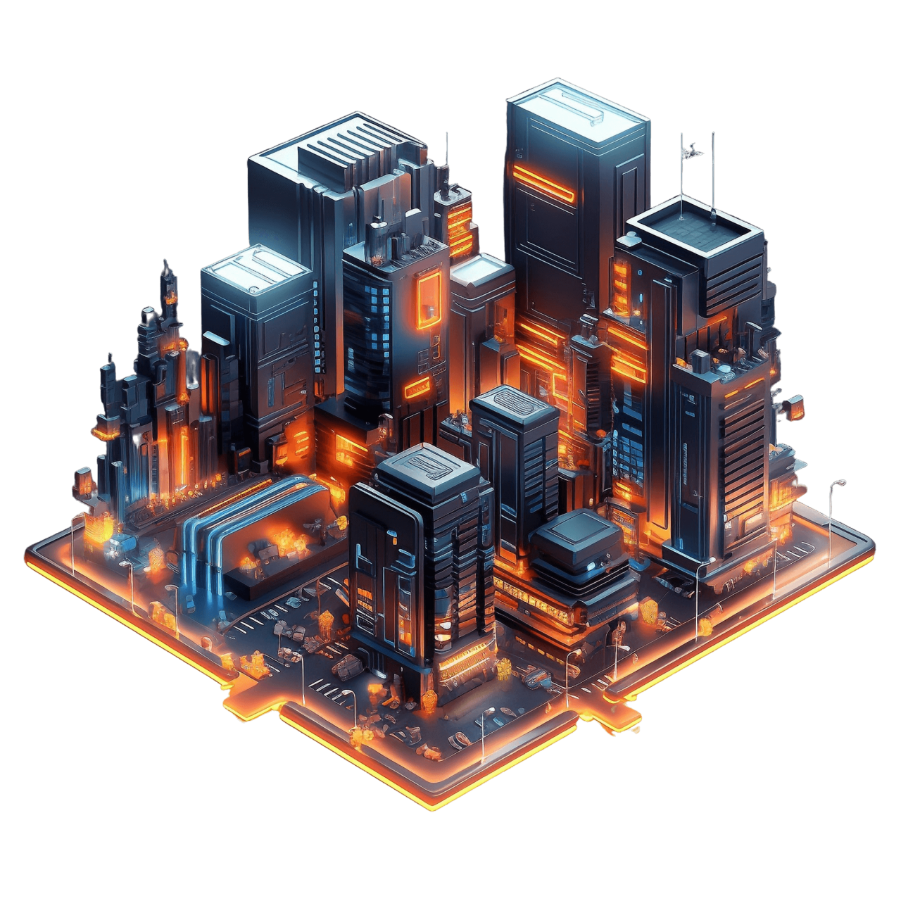 Isometric View 3D Rendering Neon City