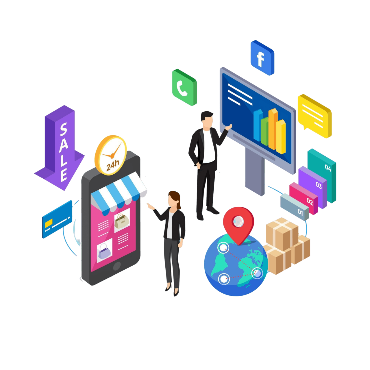 isometric-young-people-using-technological-devices-background