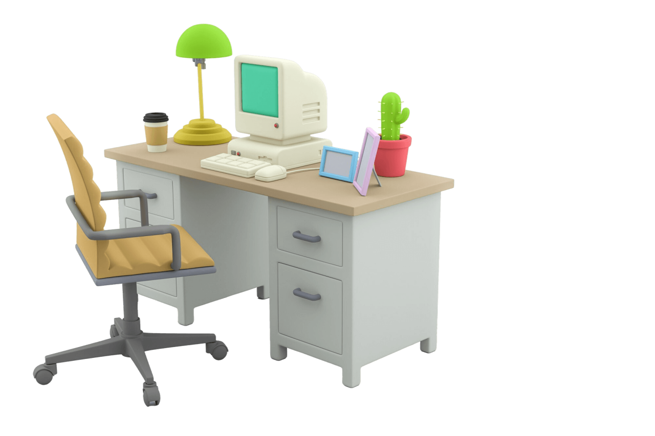 Office Room With Desk Computer Chair White Background 3D Rendering