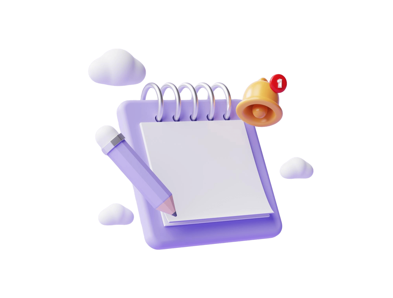 Reminder Notification With Bell Pencil Calendar Event Planner New Note Icon 3D Illustration Purple Background