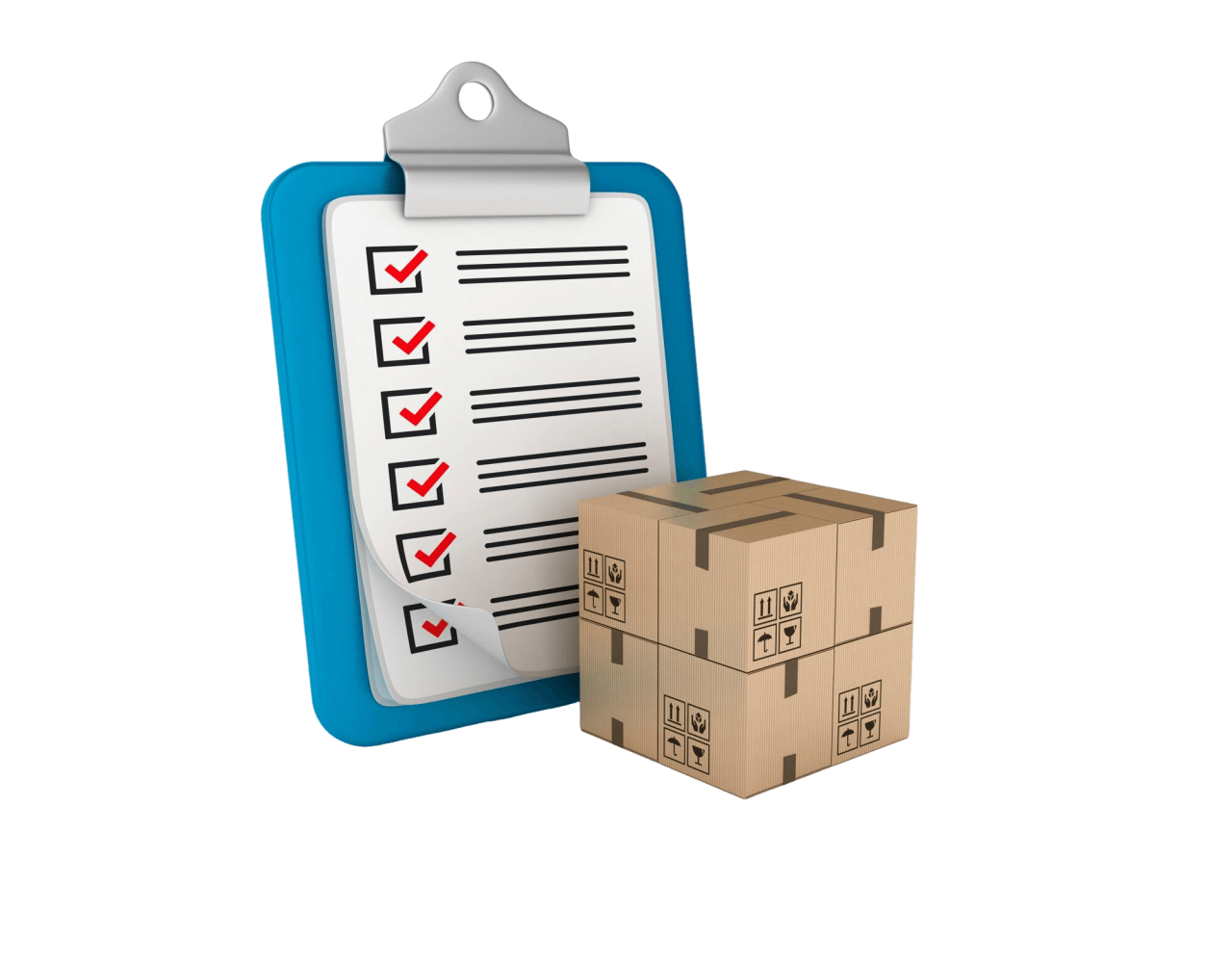 Rendering Illustration Clipboard With Checklist Cardboard Boxes