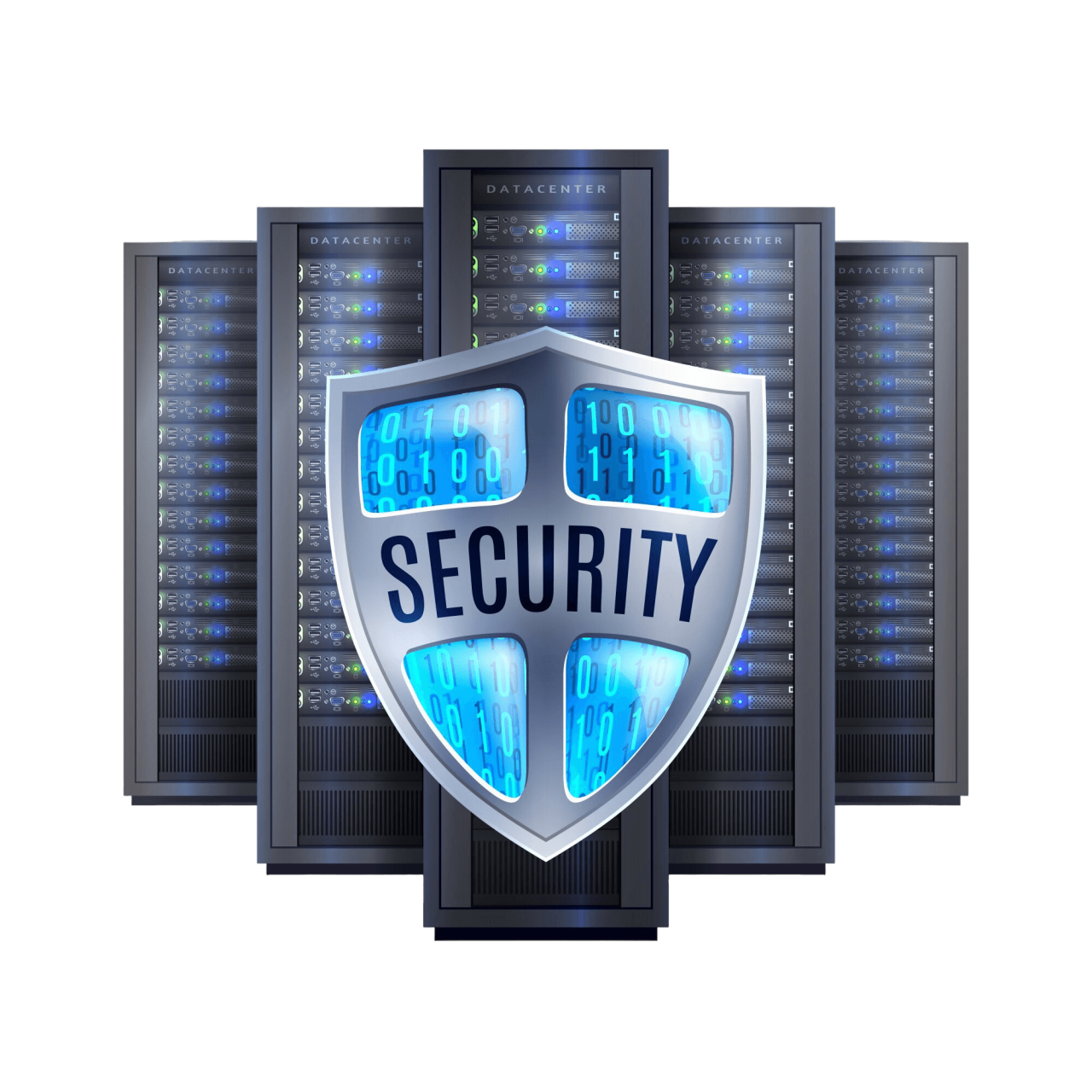 Server Rack Security Shield Realistic Illustration