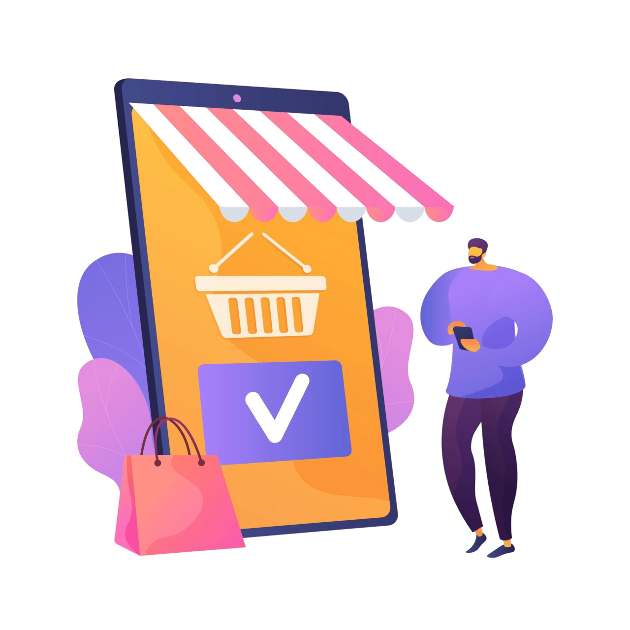 Shopping Mobile App Online Store Service Smartphone Application Internet Purchase Making Order Customer Cartoon Character Adding Product Cart Vector Isolated Concept Metaphor Illustration