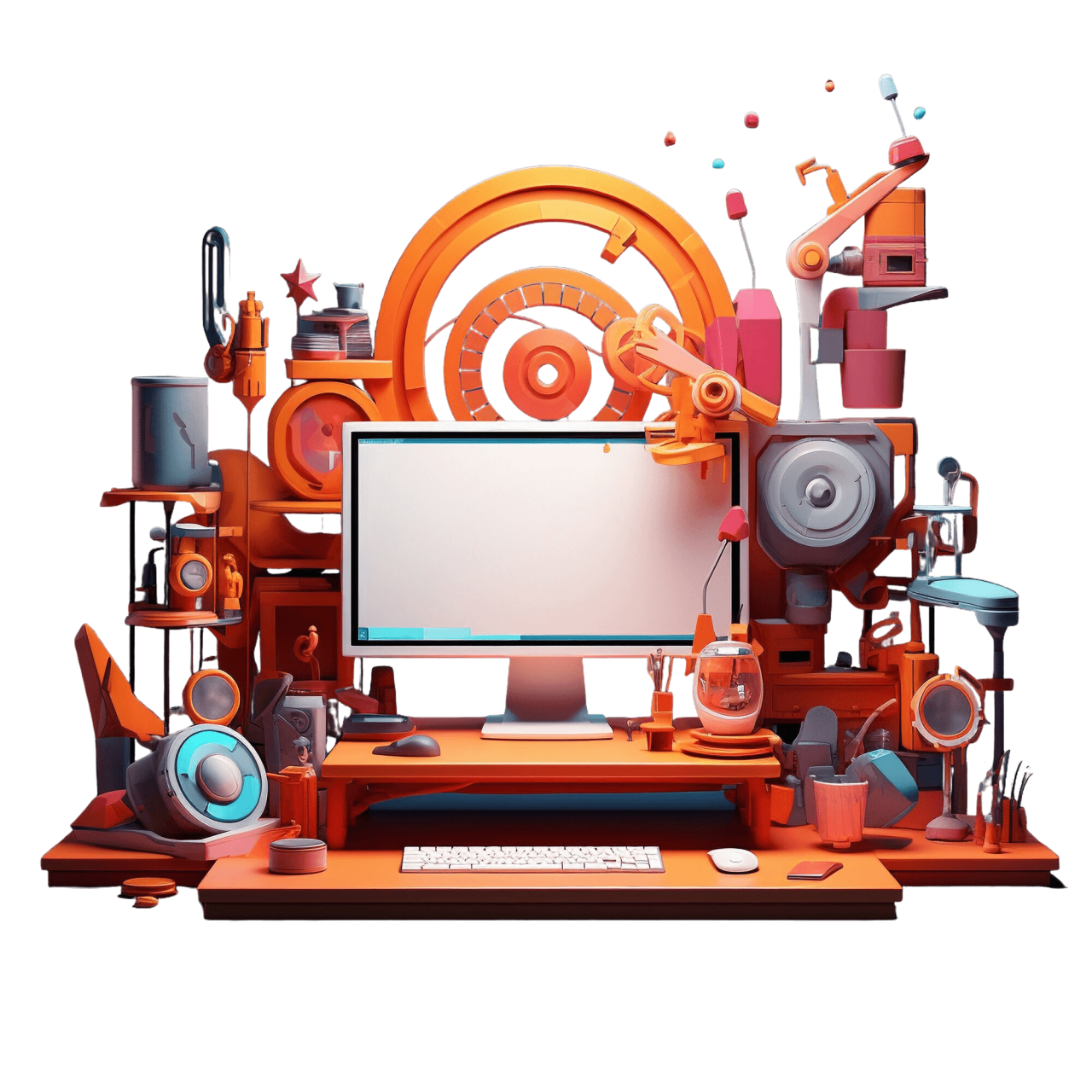 View 3D Computer Device With Peripheral Devices