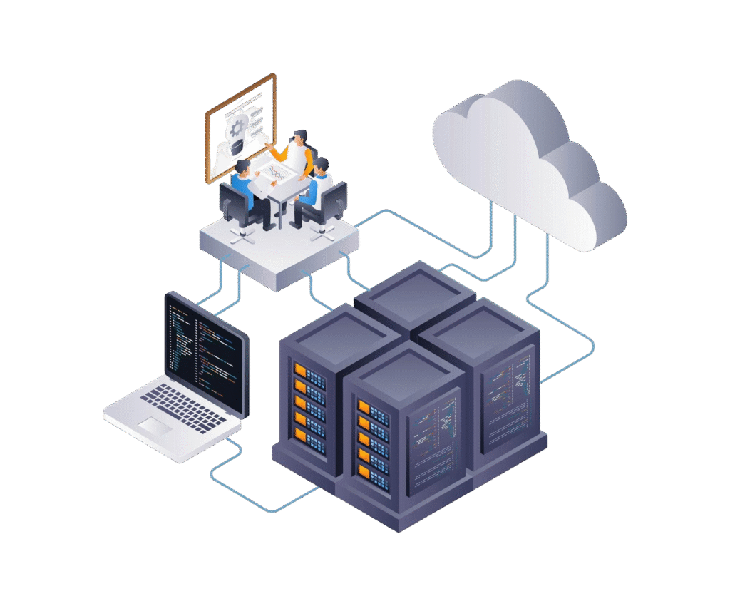 Web Server Application System Development Team Flat Isometric 3D Illustration Infographic