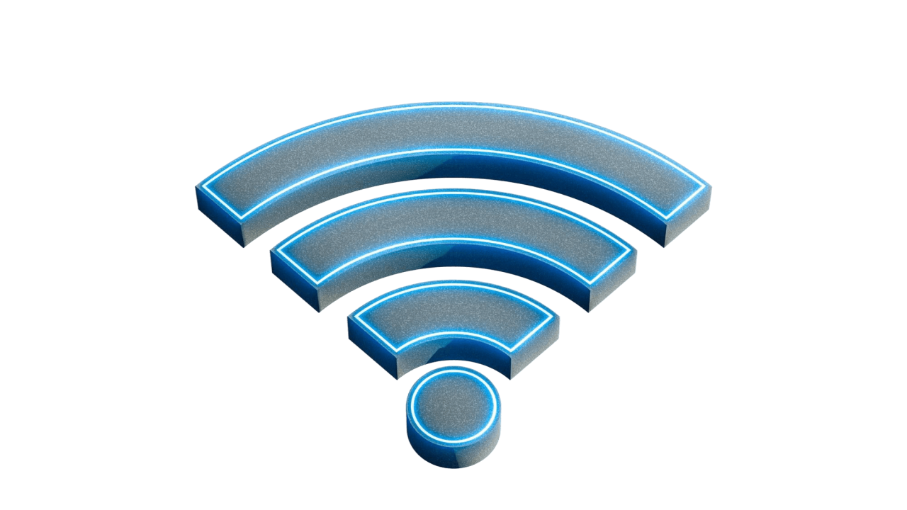 Wi Fi Symbol Wireless Networking Digital Hi Tech Innovation Concept Free Internet Zone Hotspot Futuristic Technology With Blue Neon Glow 3D Rendering