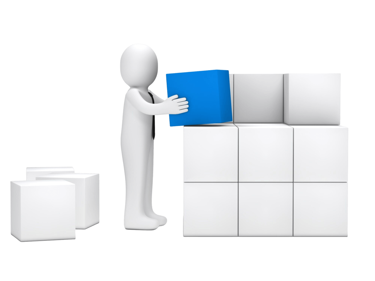 Worker Placing Blue Cube
