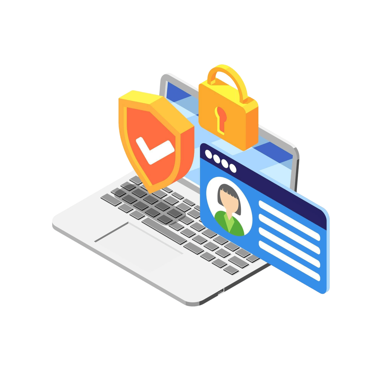 Protected Personal Data Laptop Isometric Illustration With Colorful Elements White 1